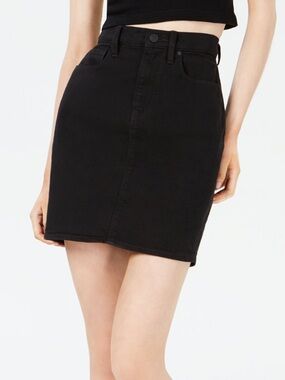 Hudson Jeans Lulu Black Mini Stretch Denim Skirt Back Slit Size 25